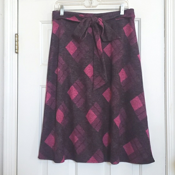 Vintage Plaid Midi Skirt Magenta Black Belted Tie Waist - Picture 3 of 10